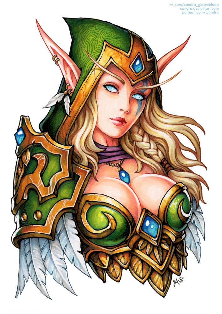 Alleria Windrunner - Drawing, World of warcraft, Alleria Windwing, Elves, Candra Gloomblade, Blizzard, Art