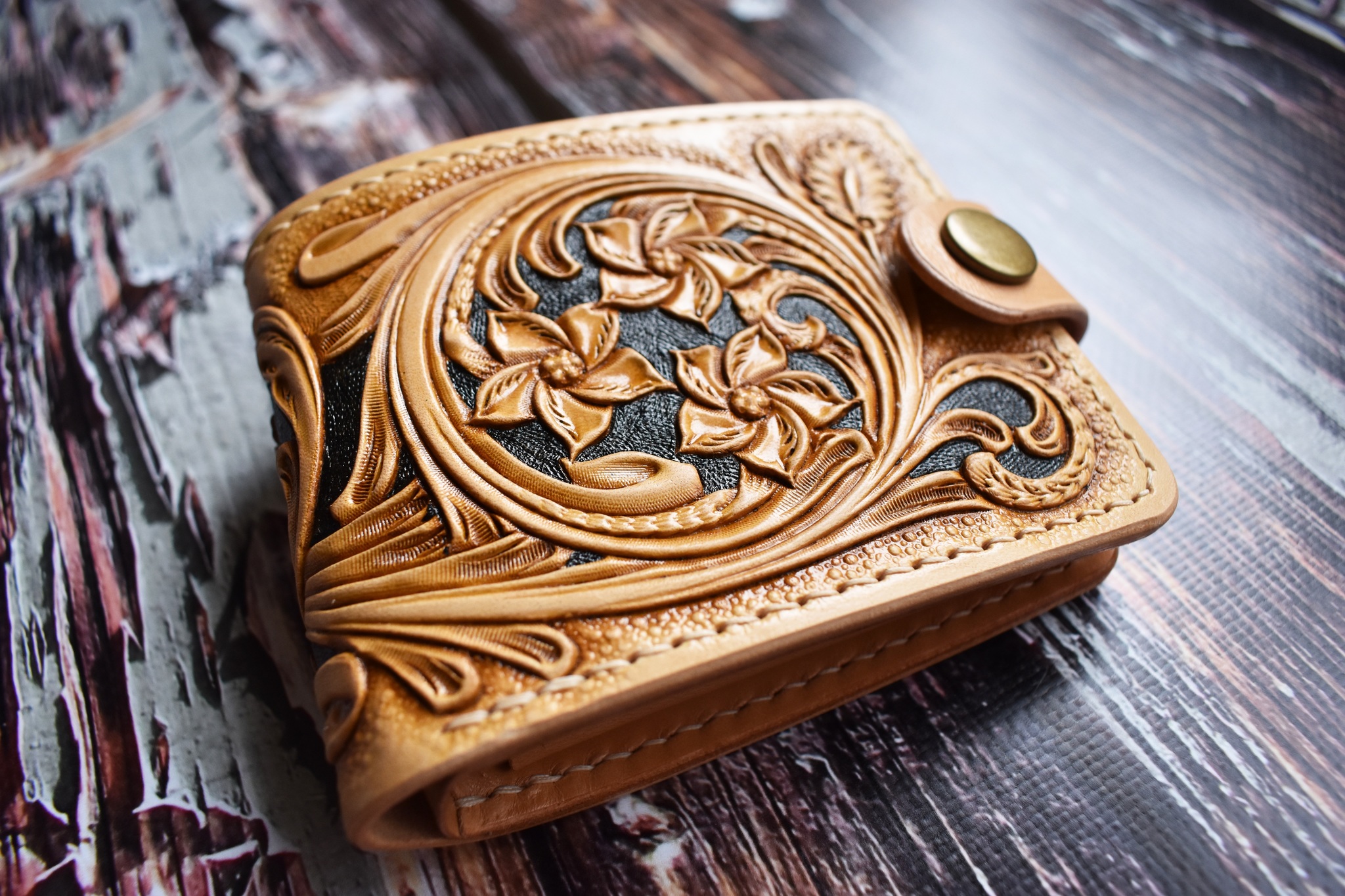 Carved Wallet - My, Embossing on leather, Needlework with process, Wallet, Leather craft, Leather products, Video, Longpost