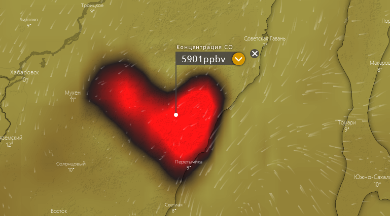 Carbon monoxide concentration - Carbon monoxide, World map, Nature, Fire, Khabarovsk region, Longpost