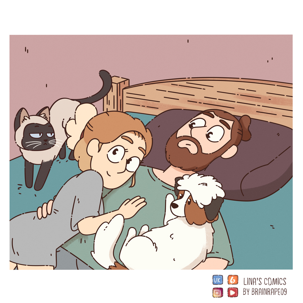 LINA'S COMICS #65 - small family - My, Comics, Linascomics, Relationship, cat, Dog, Longpost