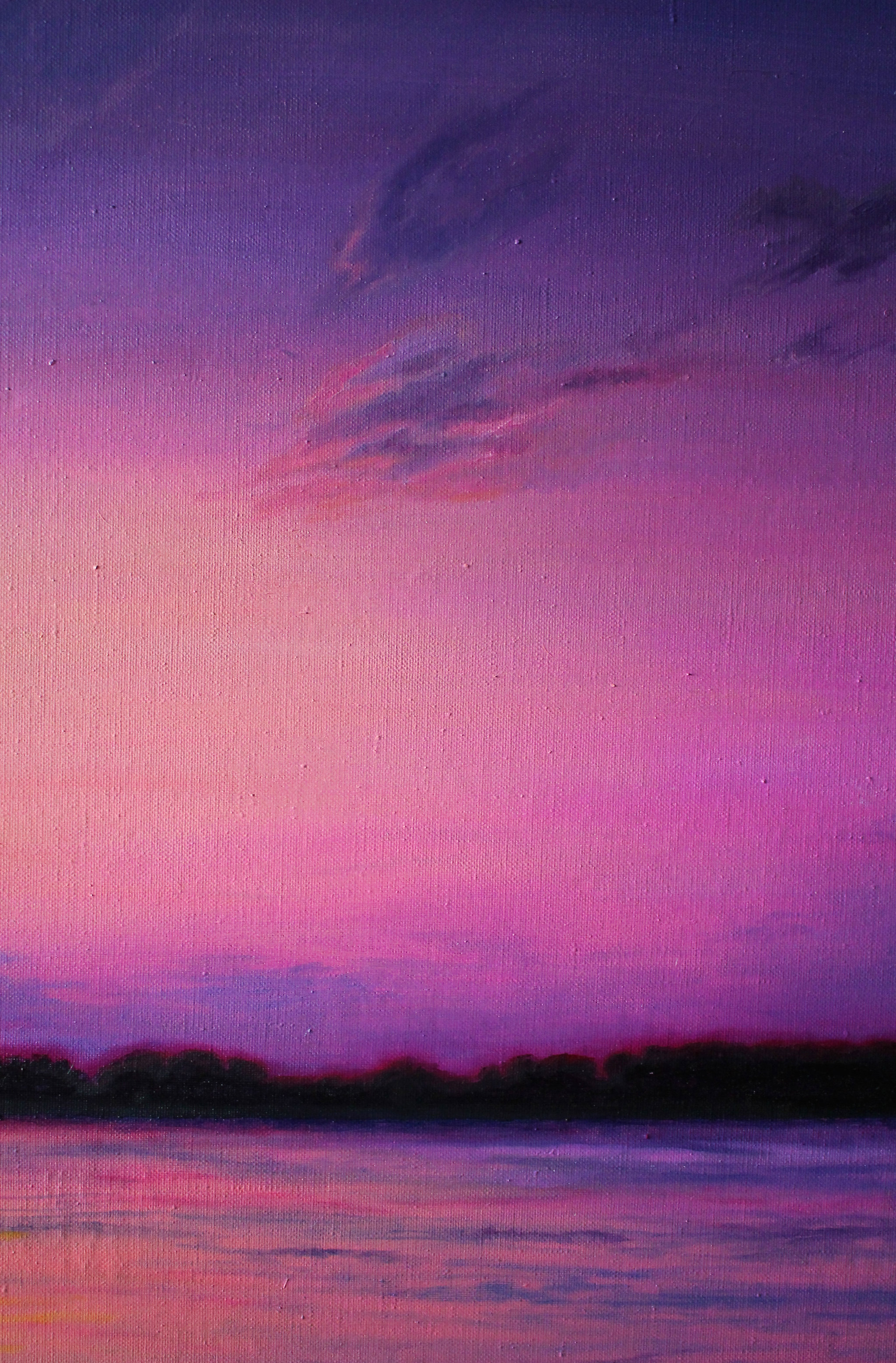 Seeing off the light - My, Oil painting, Painting, Sunset, Color, Lilac, Longpost