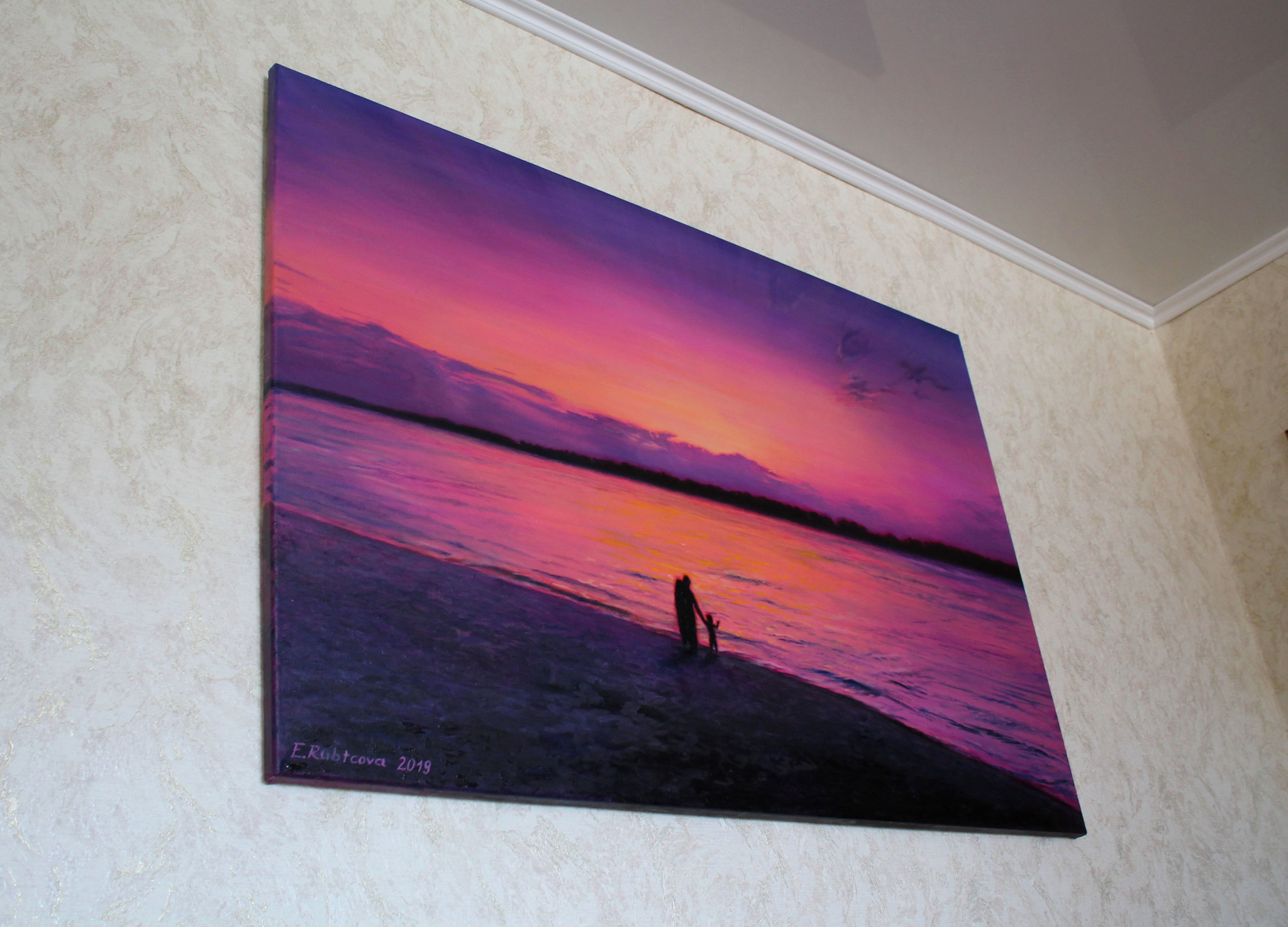 Seeing off the light - My, Oil painting, Painting, Sunset, Color, Lilac, Longpost