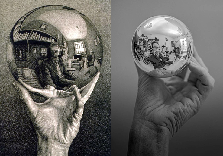 Hand with reflective ball 2020 - Insulation, Painting, Lithography, Ball, Reflection, Longpost