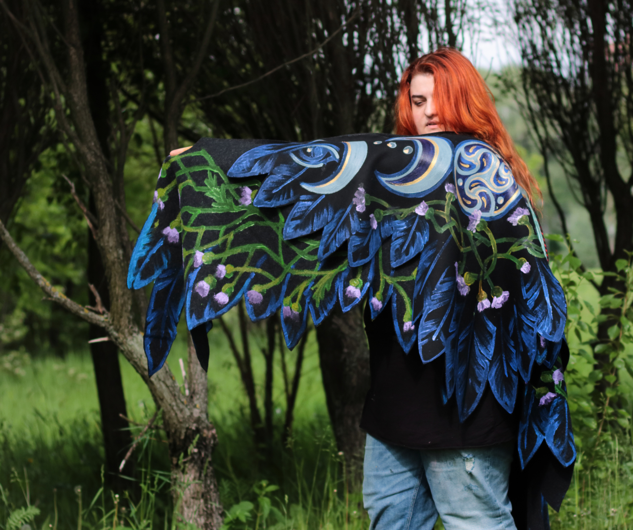 Wing shawl Thistle - My, Kai Yara, Shawl, Painting on fabric, Warm clothes, Thistle, moon, Longpost, Needlework without process