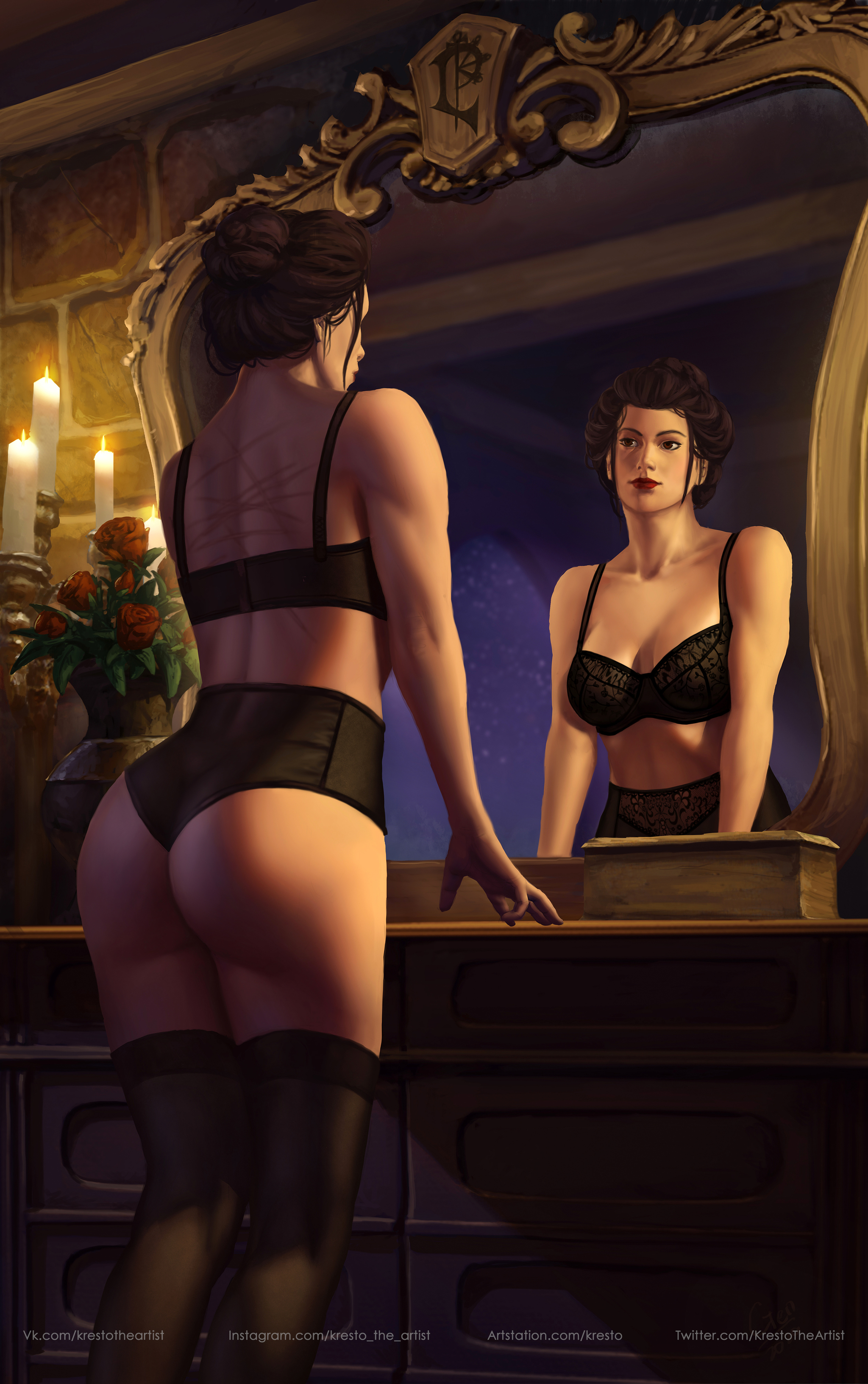 By the mirror - NSFW, Art, World of warcraft, Girls, Erotic, Game art, Underwear, Booty, Kirill Stepanov