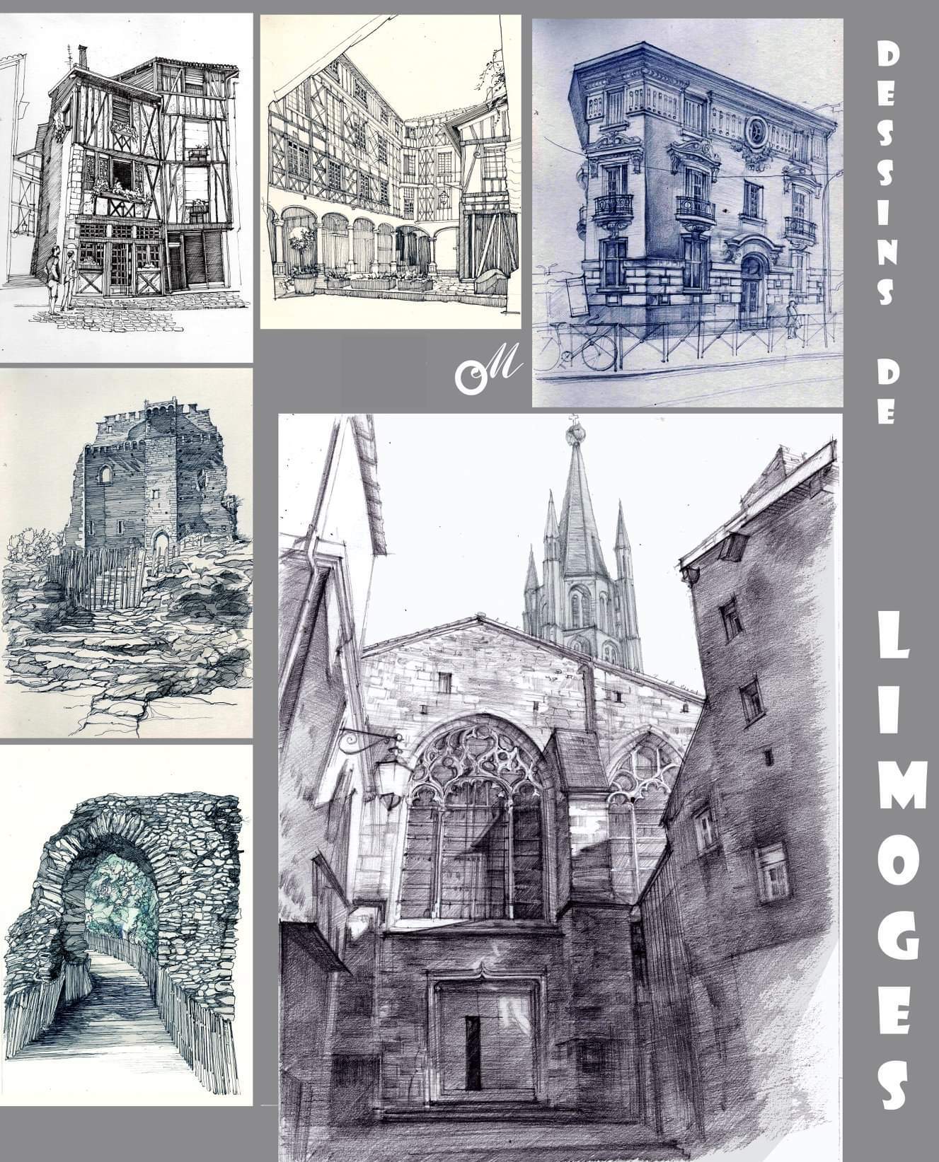 Limoges in pictures - My, Limoges, Town, Pencil drawing, House, The cathedral