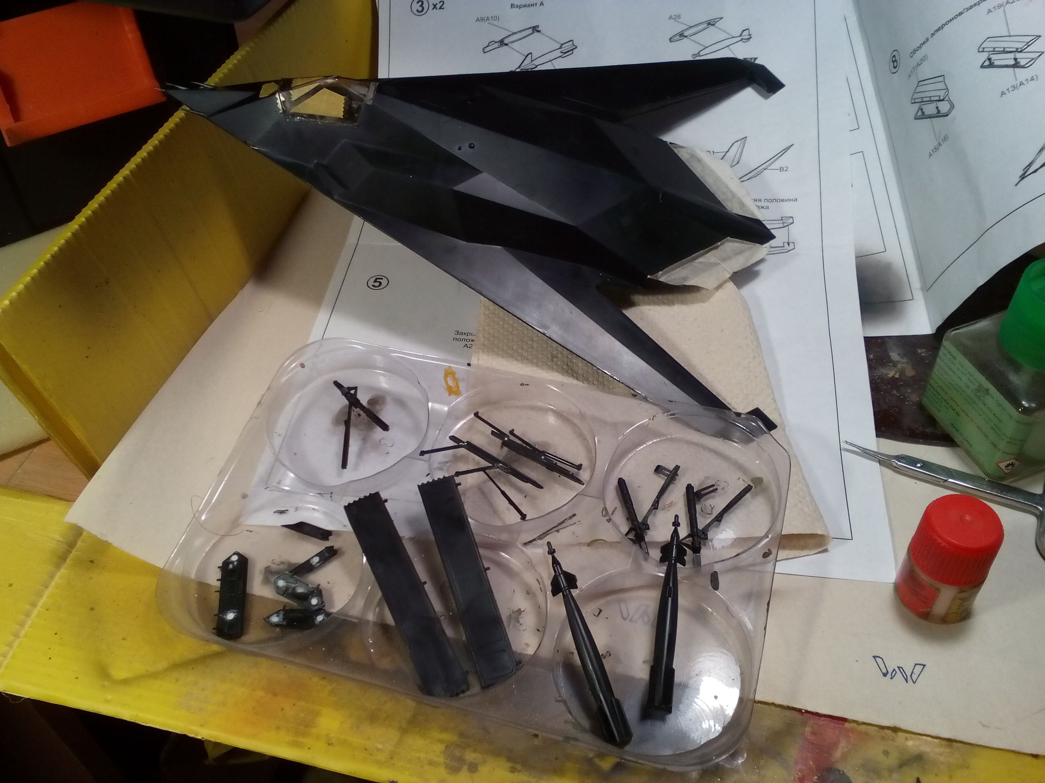 Lockheed F-117A Nighthawk, Modeler (Academy), 1/72. Assembly Notes - My, Stand modeling, Aircraft modeling, Prefabricated model, Assembly, Airbrushing, Stealth, f-117, Hobby, Longpost