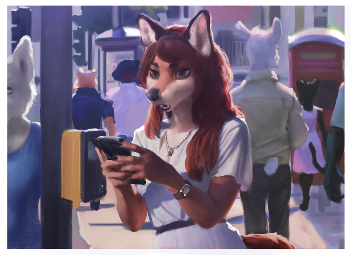 Damn phone! - Furry, Art, Town, Smartphone, Veramundis