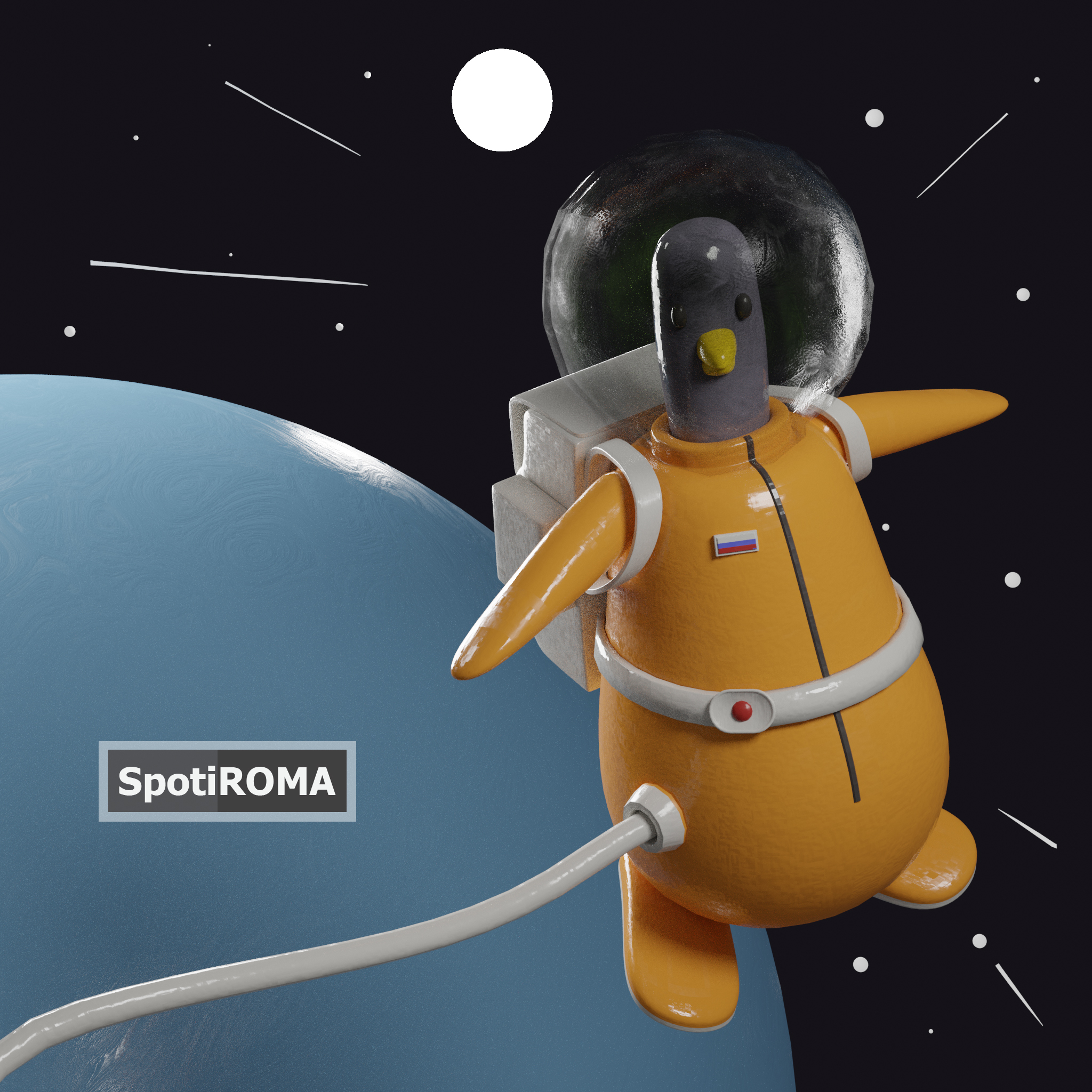 Cosmopenguin - My, Blender, Low poly, Art, Render, Illustrations, 3D modeling