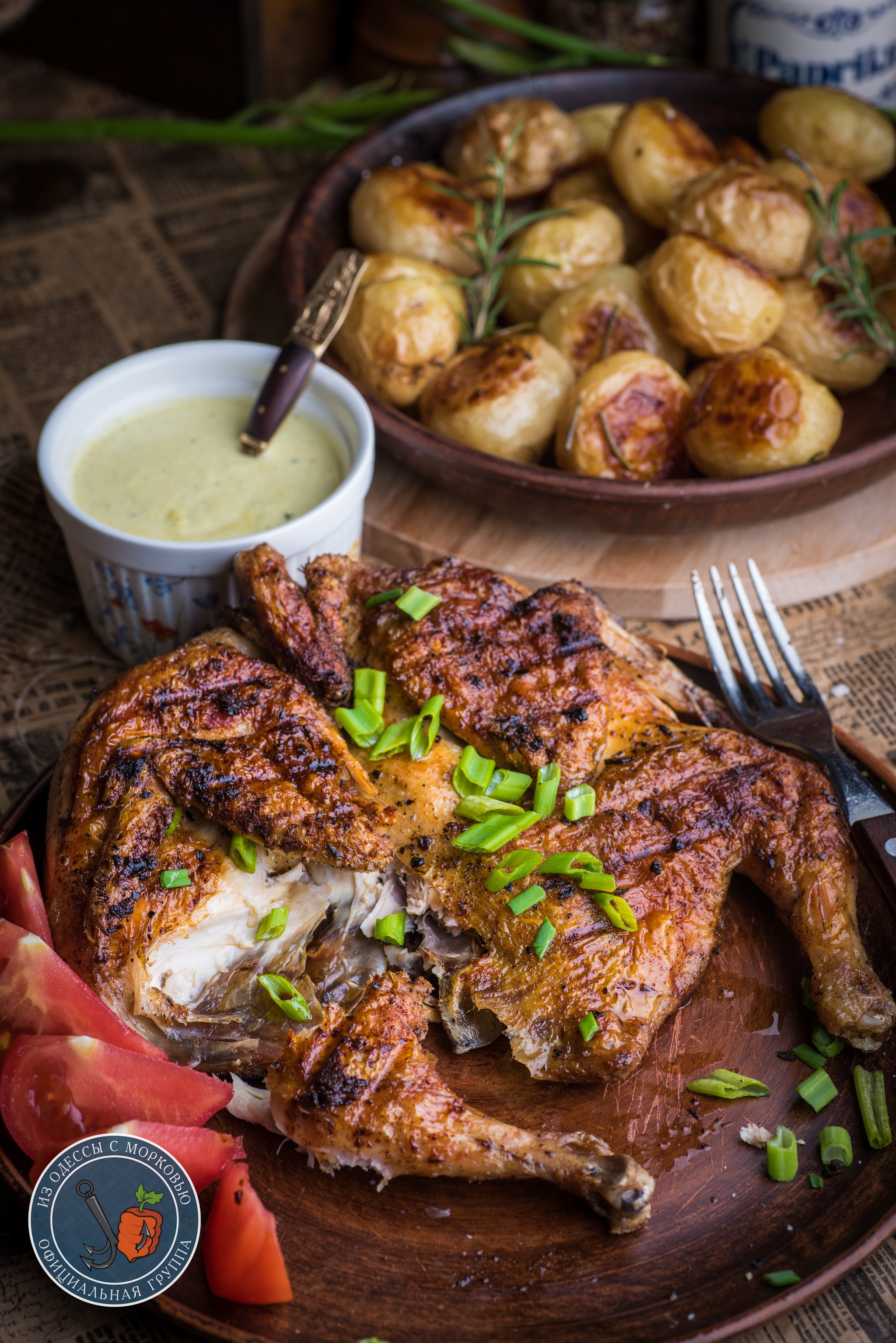 Fried chicken with curry sauce and baked potatoes - My, From Odessa with carrots, Cooking, Food, Recipe, Longpost, The photo, Chickens