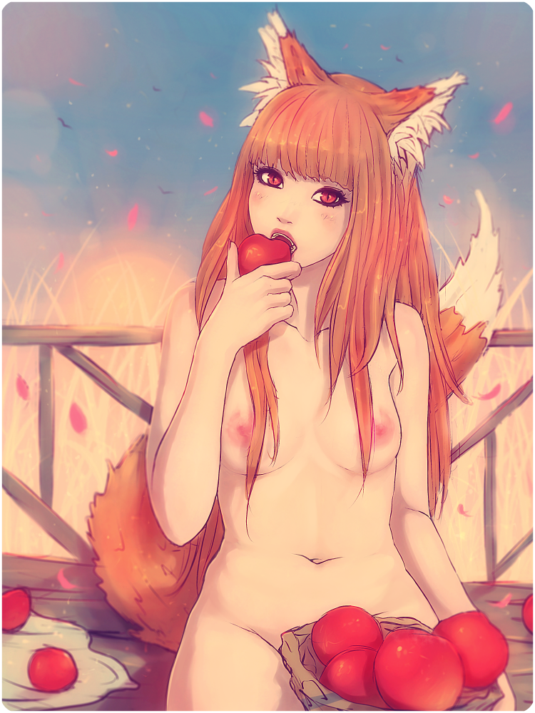 Bite the side! - NSFW, Art, Erotic, Anime, Spice and wolf, Holo, Soranamae