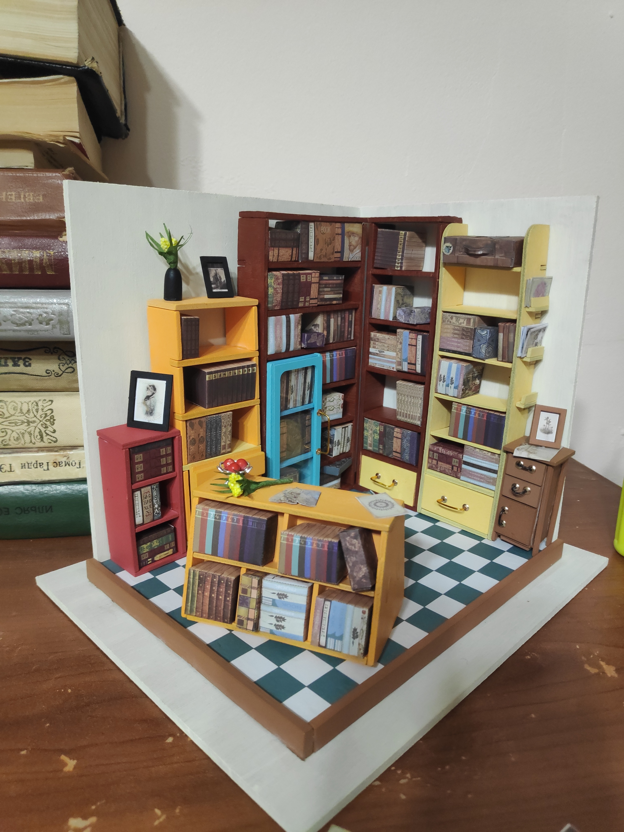 An entire library on one shelf - My, Needlework with process, Longpost, Constructor, Roombox