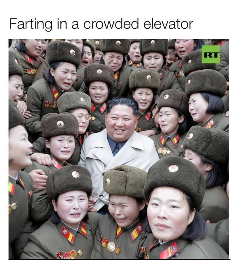 When the air in a crowded elevator spoiled - Kim Chen In, North Korea, Pleased, Picture with text