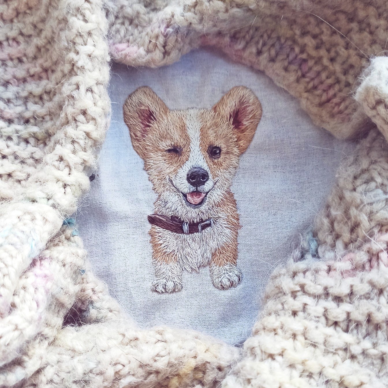 Embroidery Corgi - My, Satin stitch embroidery, Embroidery, Needlework without process, Needlework, Dog, Corgi