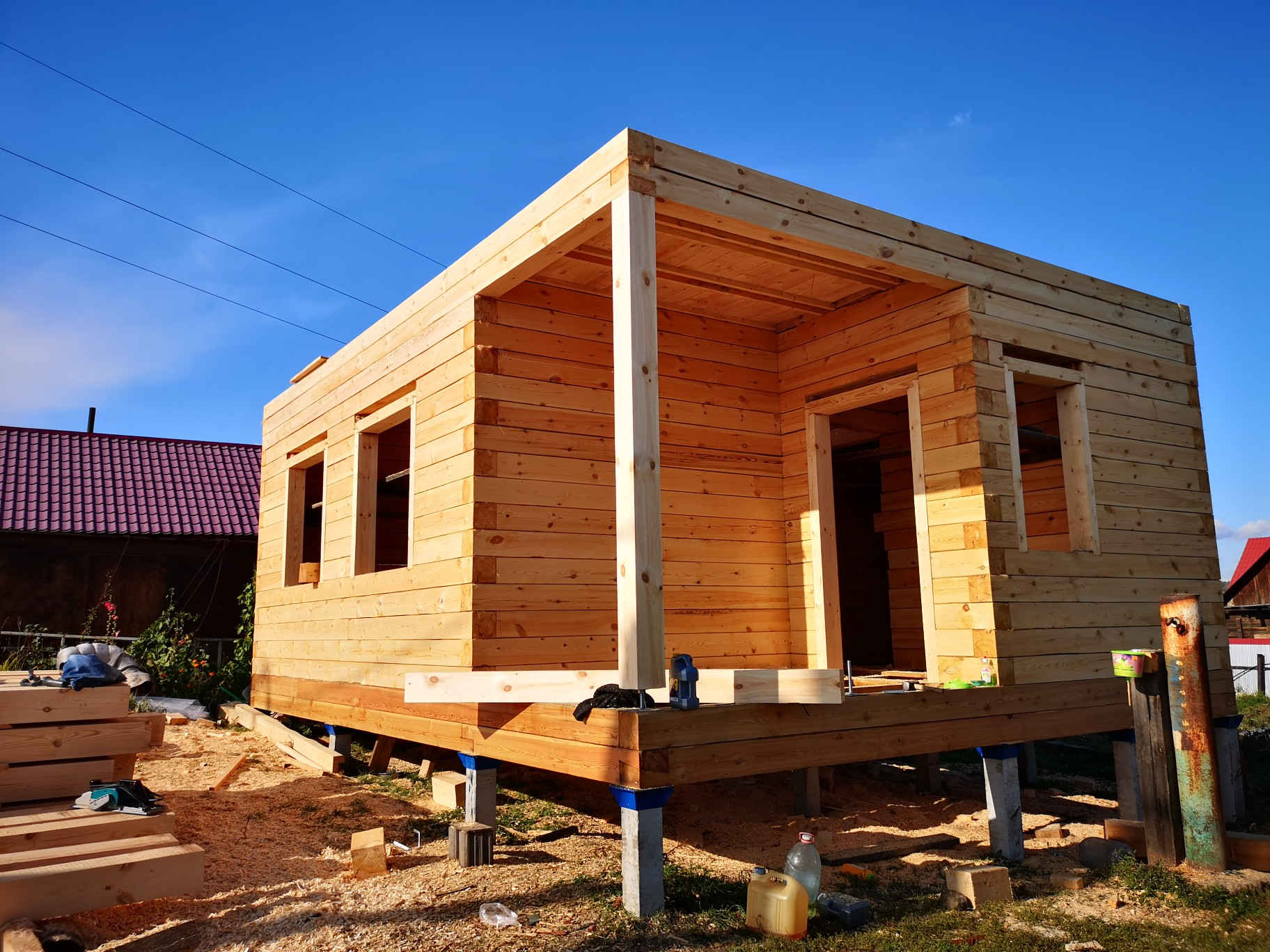 I am building a box house from fresh wood, prices - My, Building, House, Dacha, With your own hands, Work, Video, Longpost