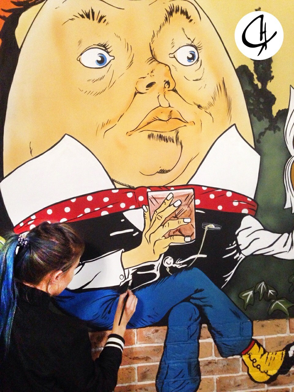 Humpty Dumpty in the pub - My, Wall painting, Airbrushing, Artist, Drawing, Longpost, Needlework without process