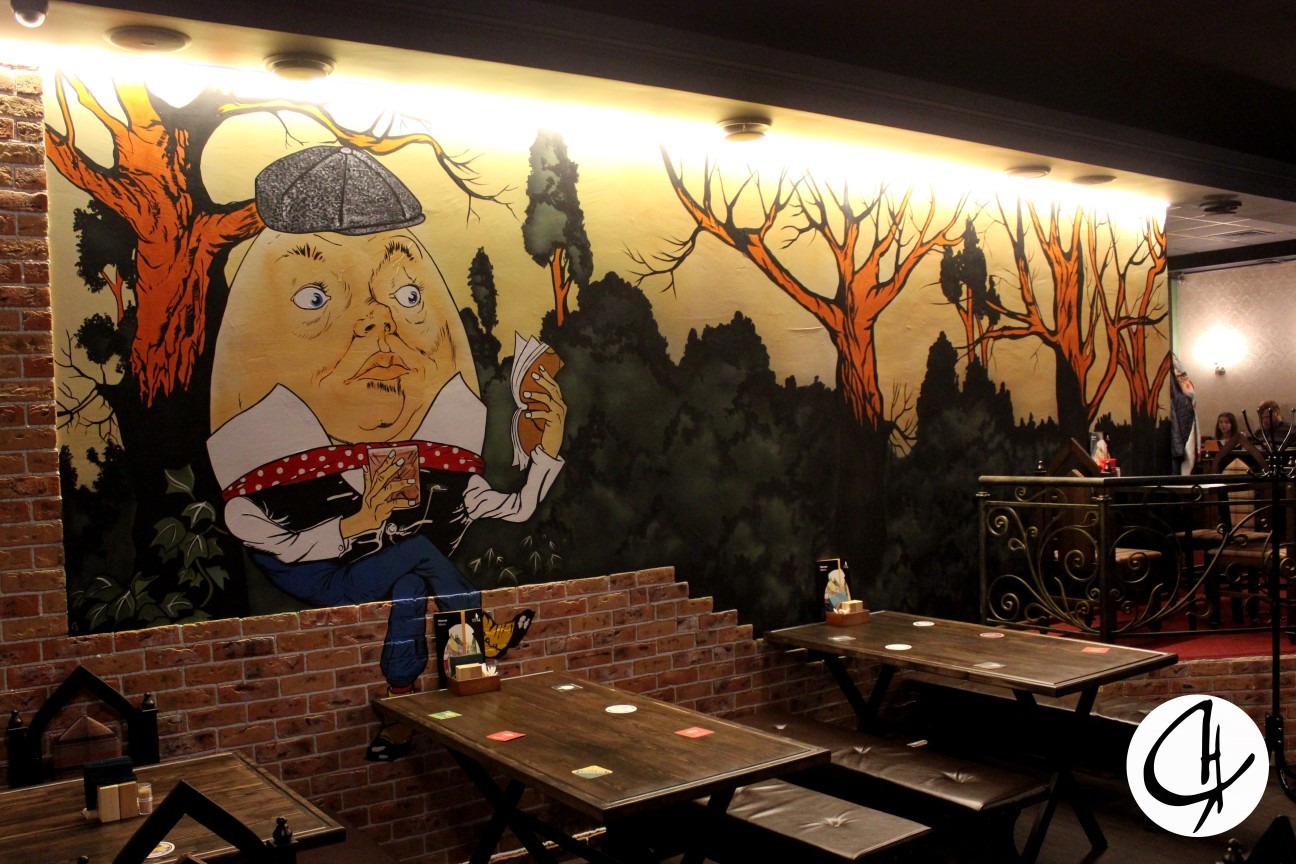 Humpty Dumpty in the pub - My, Wall painting, Airbrushing, Artist, Drawing, Longpost, Needlework without process