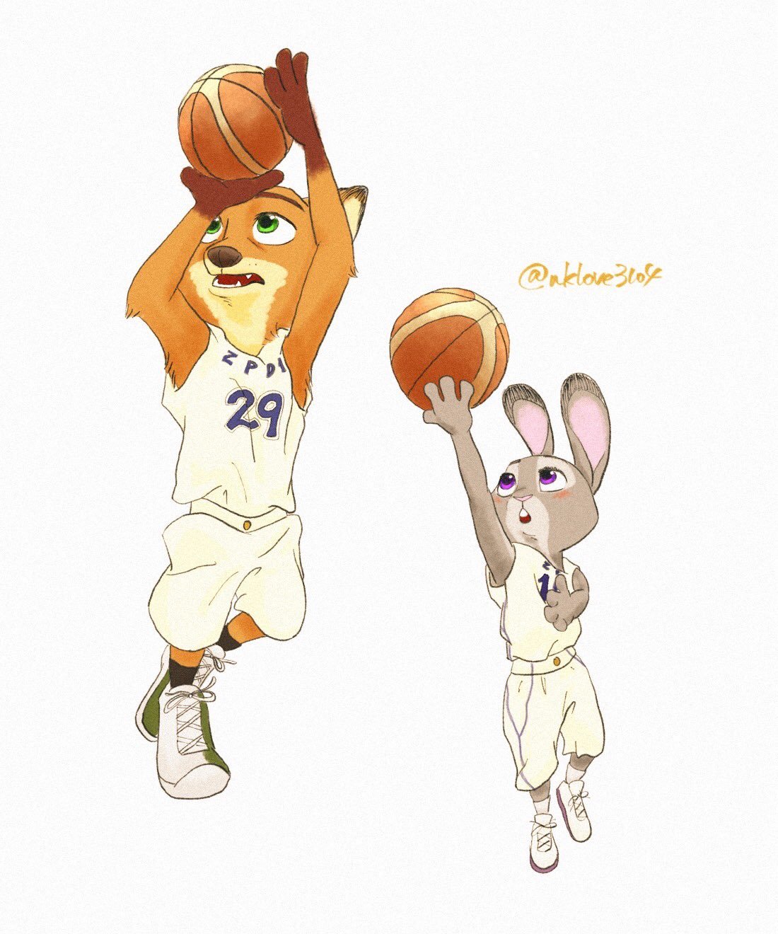 Team - Zootopia, Nick wilde, Judy hopps, Team, Basketball, Sketch, Nklove3104