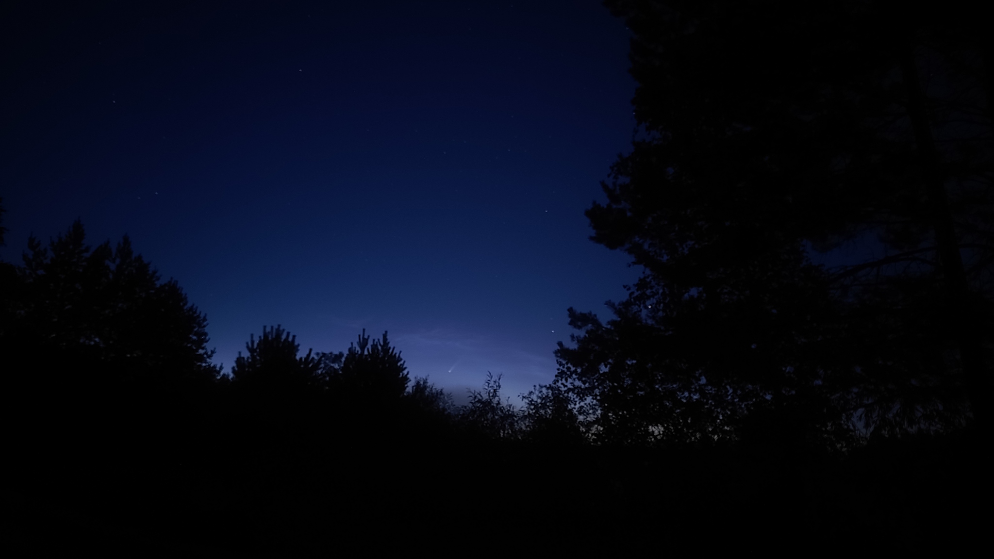 Comet Neowise and noctilucent clouds Ryazan region - My, Neowise, Noctilucent clouds, Pra River, Sunset, Fog, Comet, Ryazan Oblast