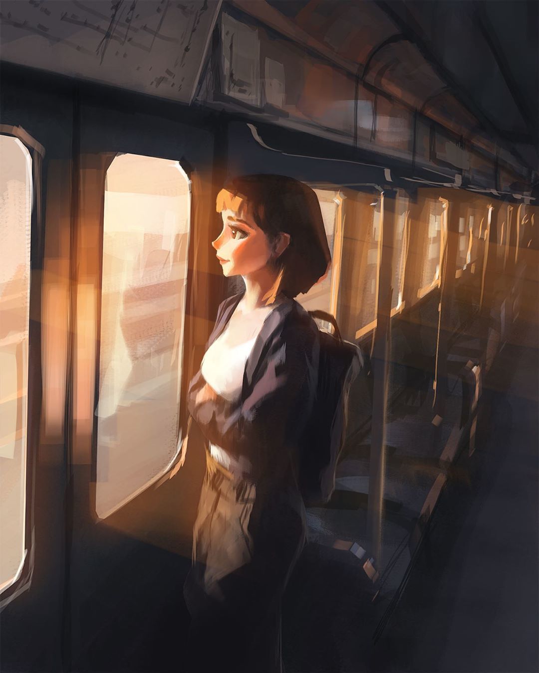 Sunny route - Drawing, Girls, Train, The sun, Art, Sam yang