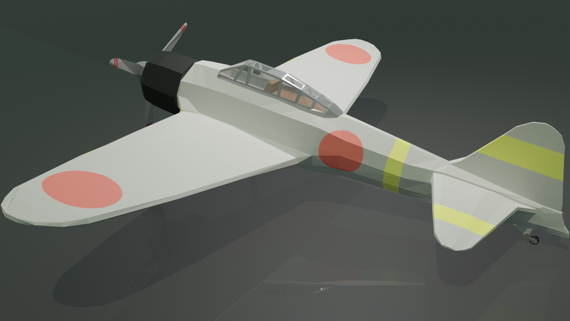 Lowpoly A6M zero - My, Low poly, 3D, Game art, Aircraft, Airplane, Challenge, Longpost