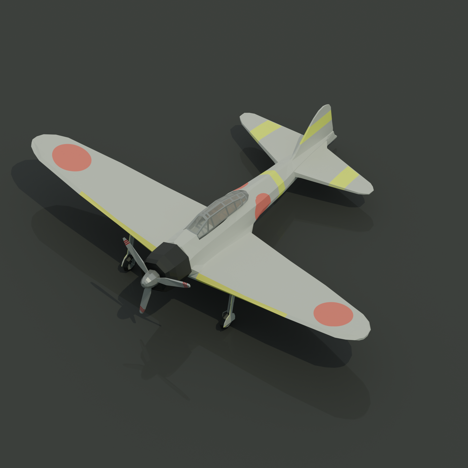 Lowpoly A6M zero - My, Low poly, 3D, Game art, Aircraft, Airplane, Challenge, Longpost