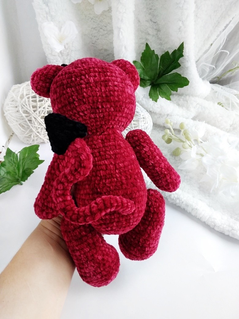 Plush Teddy Bear - My, Teddy bear, Red Devil, Knitted toys, Longpost