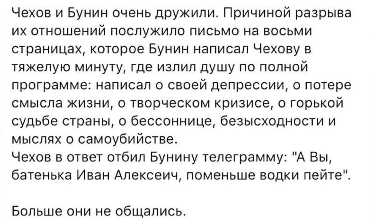 Больше они не общались - Иван Бунин, Депрессия, Водка, Антон Чехов