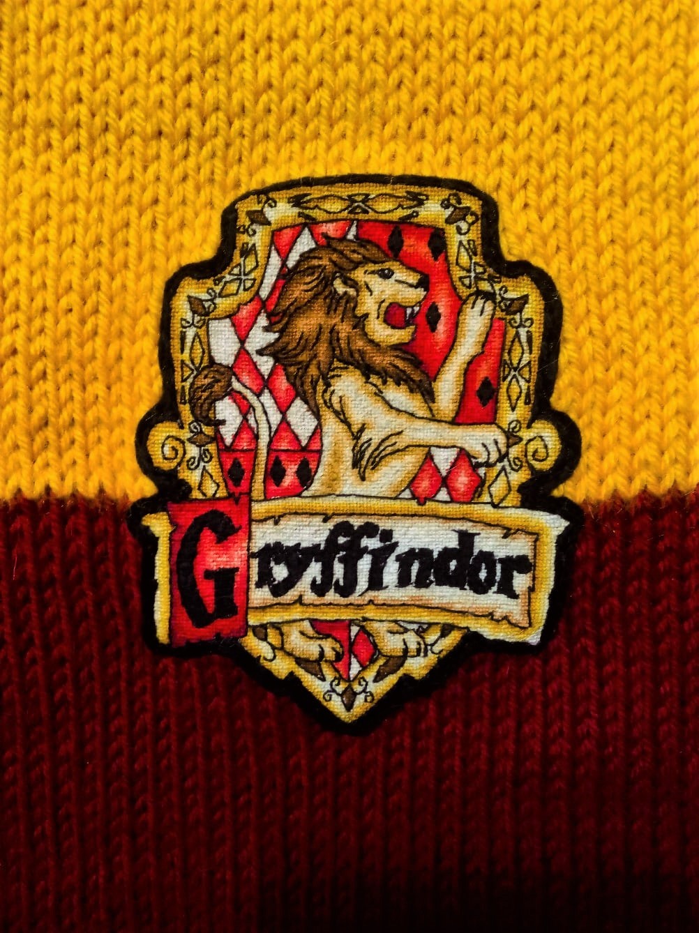 Gryffindor House Scarf - My, Knitting, Needlework without process, Longpost, Harry Potter, Gryffindor, Handmade, cat, Embroidery