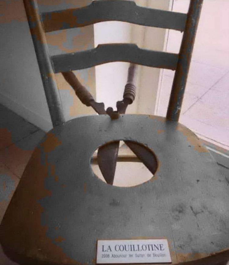 There is a “guillotine”, but here is “cuyotina” - Guillotine, Chair, Testicles, Castration