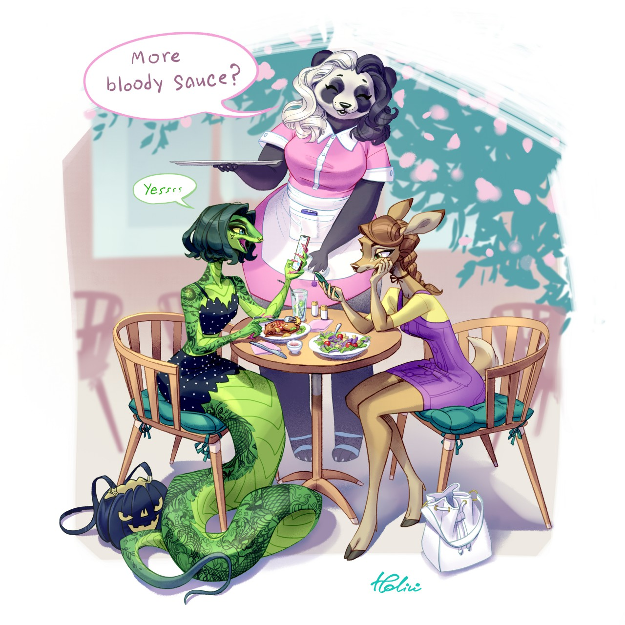 Cafe - Holivi, Furry, Art, Cafe, Snake, Food, Panda