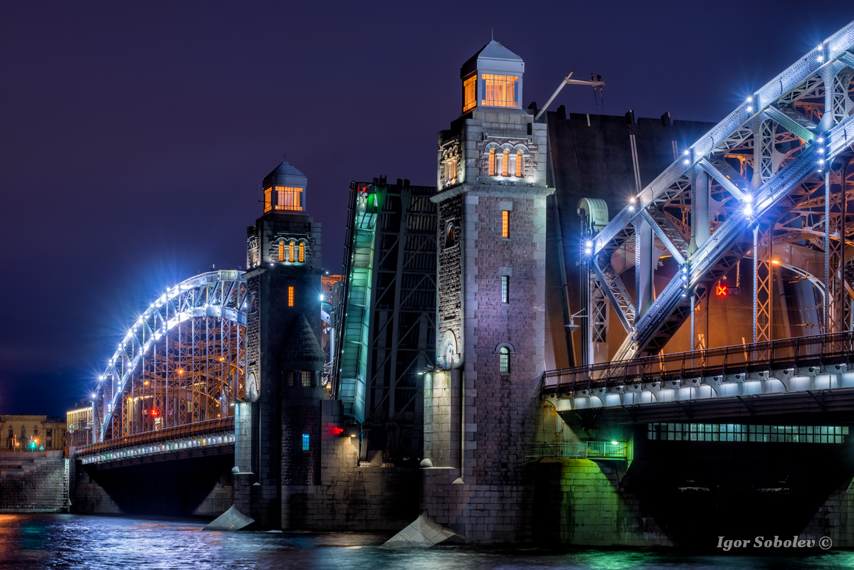 Bolsheokhtinsky Bridge - My, Bolsheokhtinsky bridge, Saint Petersburg, Night, The photo