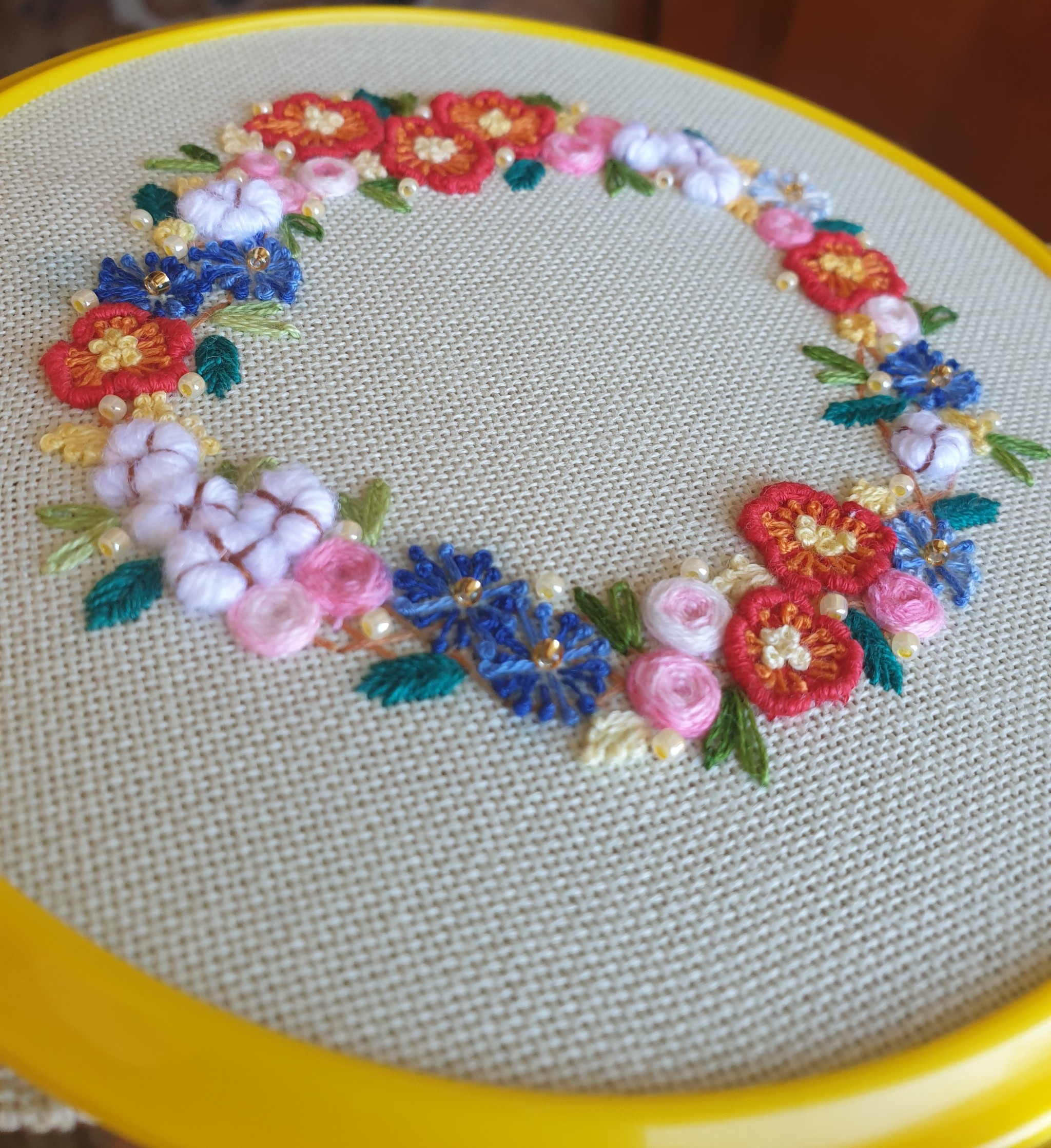 Summer wreath, 3D embroidery - My, Embroidery, Needlework without process, Wreath, Flowers, Needlework, Handmade, Longpost