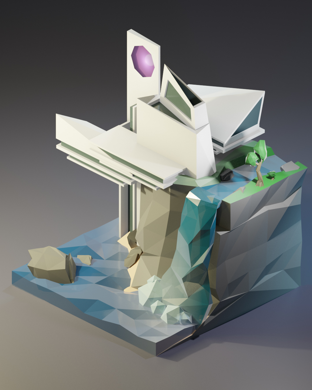 Дом над водопадом Low Poly | Пикабу