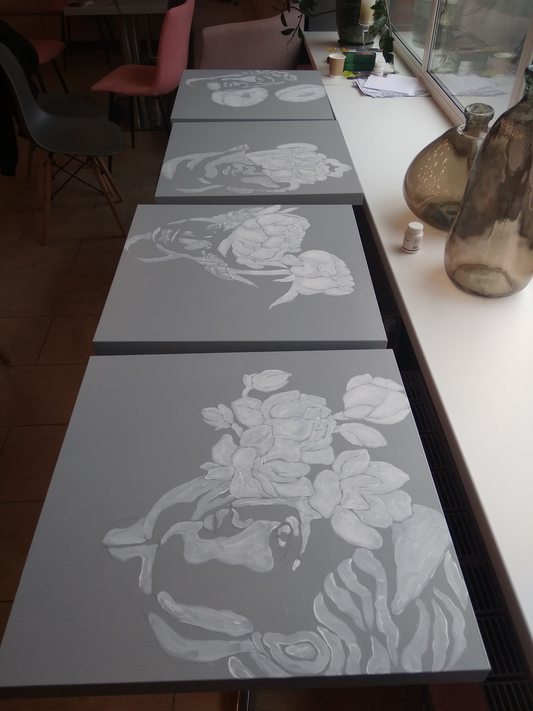 Table painting for a coffee shop - With your own hands, Needlework with process, Longpost, Painting, Dot painting, Painting on wood, Interior painting, Acrylic, My