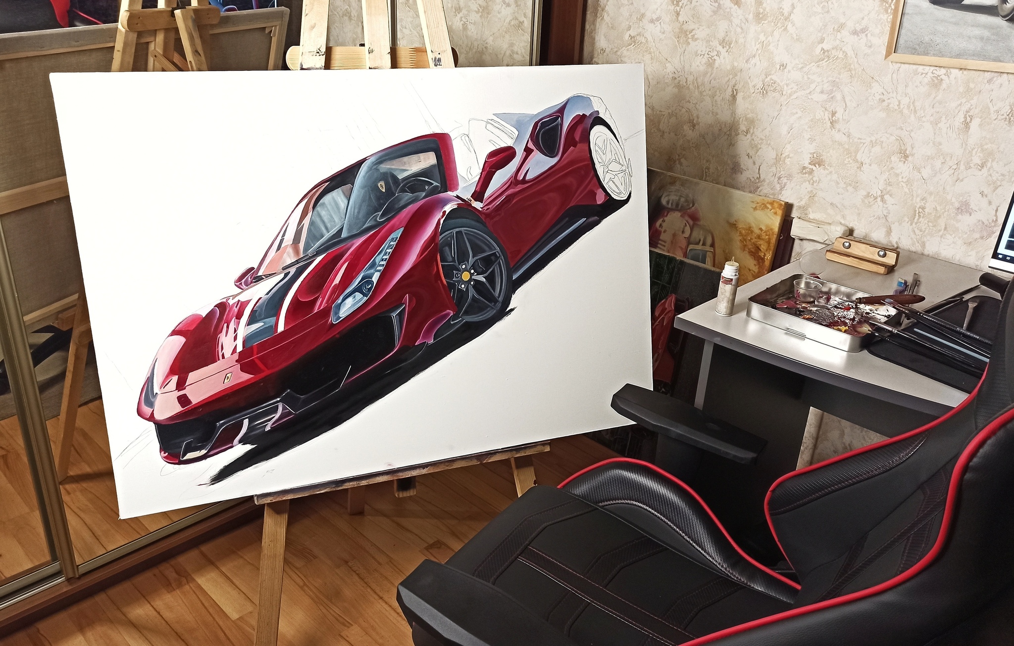 Oil painting Ferrari 488 Pista Spider - My, Oil painting, Monaco, Ferrari, Painting, Realism