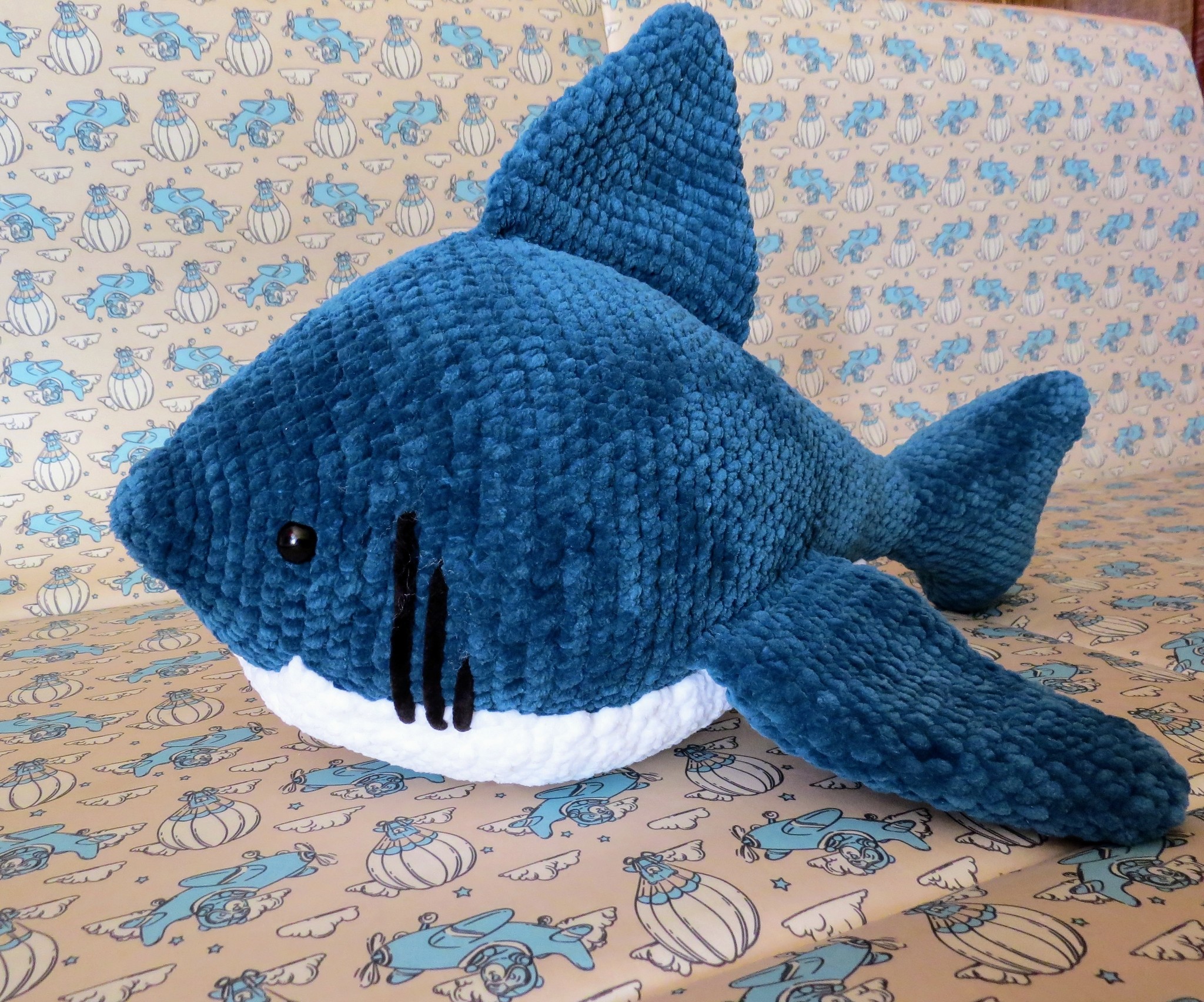 Plush shark - My, Crochet, Knitted toys, Needlework, Needlework without process, Shark, Toys, Longpost