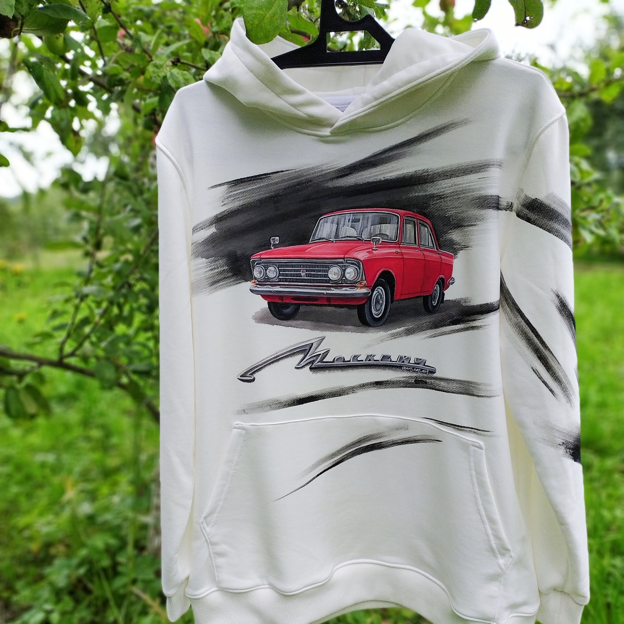 Moskvich-408 on a sweatshirt. Hand painted - My, Auto, Moskvich, Handmade, Car, With your own hands, Azlk, Needlework without process, Longpost