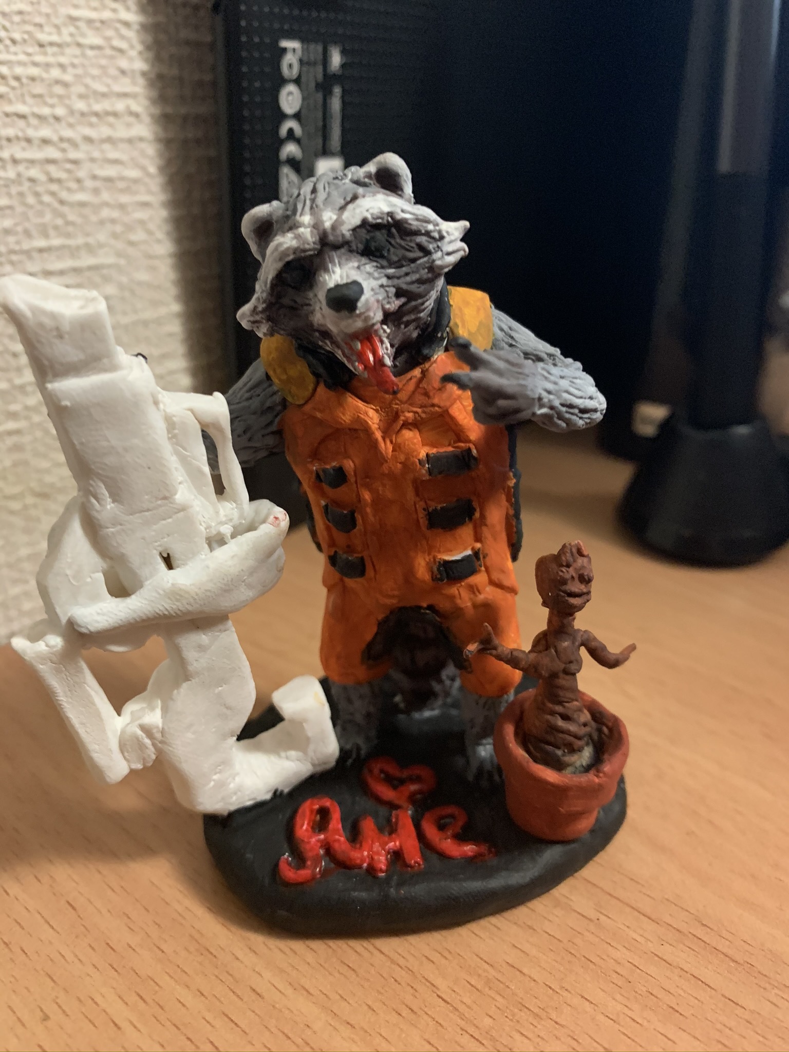 Rocket and Groot from Guardians of the Galaxy - My, Needlework with process, Longpost, Polymer clay, Sculpture, Marvel, Guardians of the Galaxy, Guardians of the Galaxy Vol. 2, Raccoon Rocket, Groot, Hobby, Лепка, Video