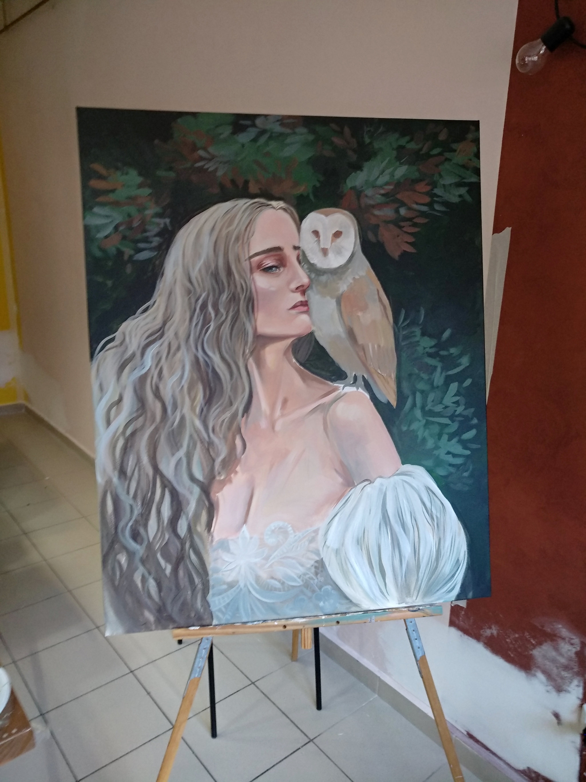 My first big portrait Tenderness - My, Art, Painting, Portrait, Interior painting, Owl, Artist, Shotaowl, Longpost