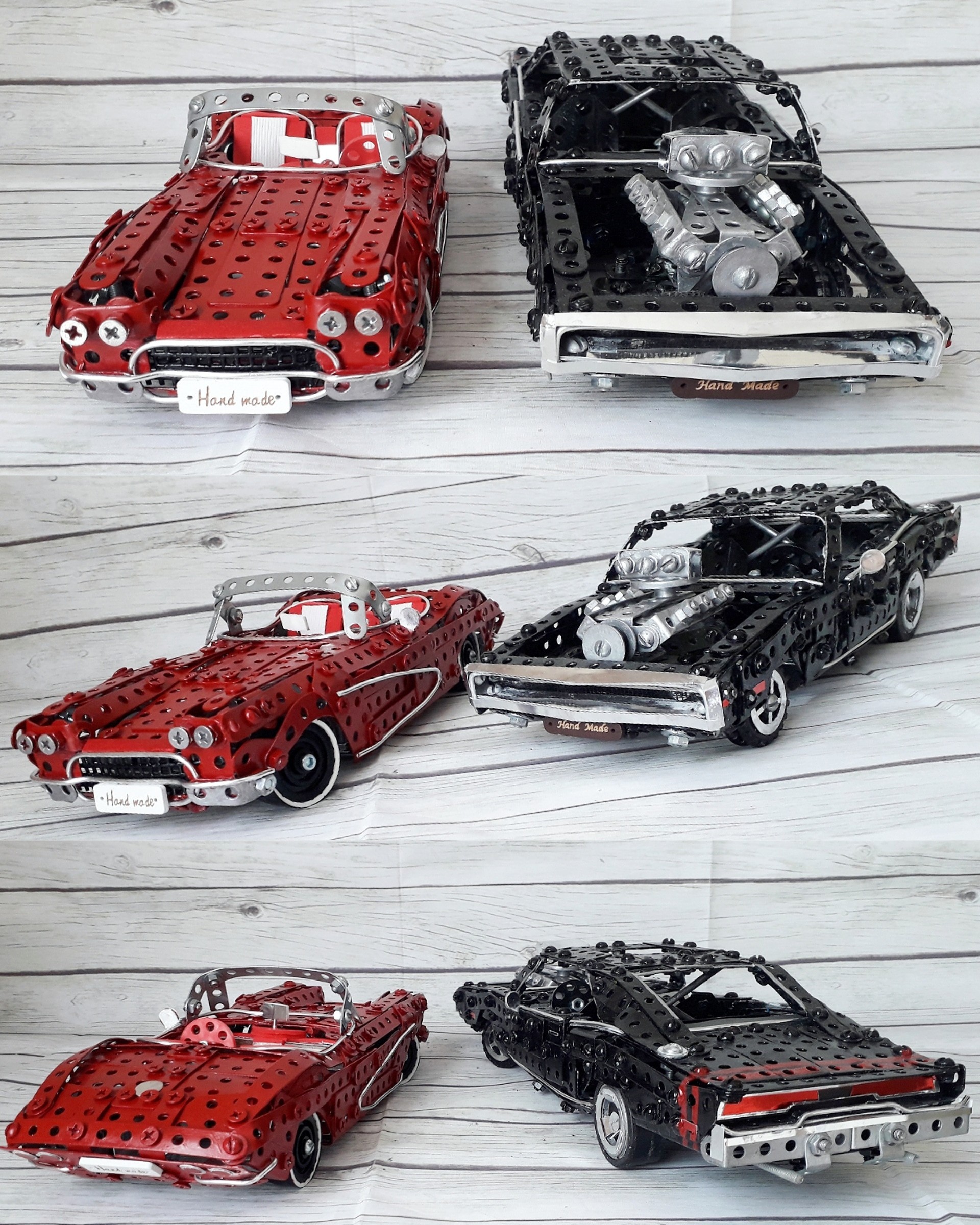 1962 Chevrolet Corvette & 1970 Dodge Charger from metal construction kit - My, Dodge, Chevrolet, Muscle car, Retro car, Constructor, Modeling