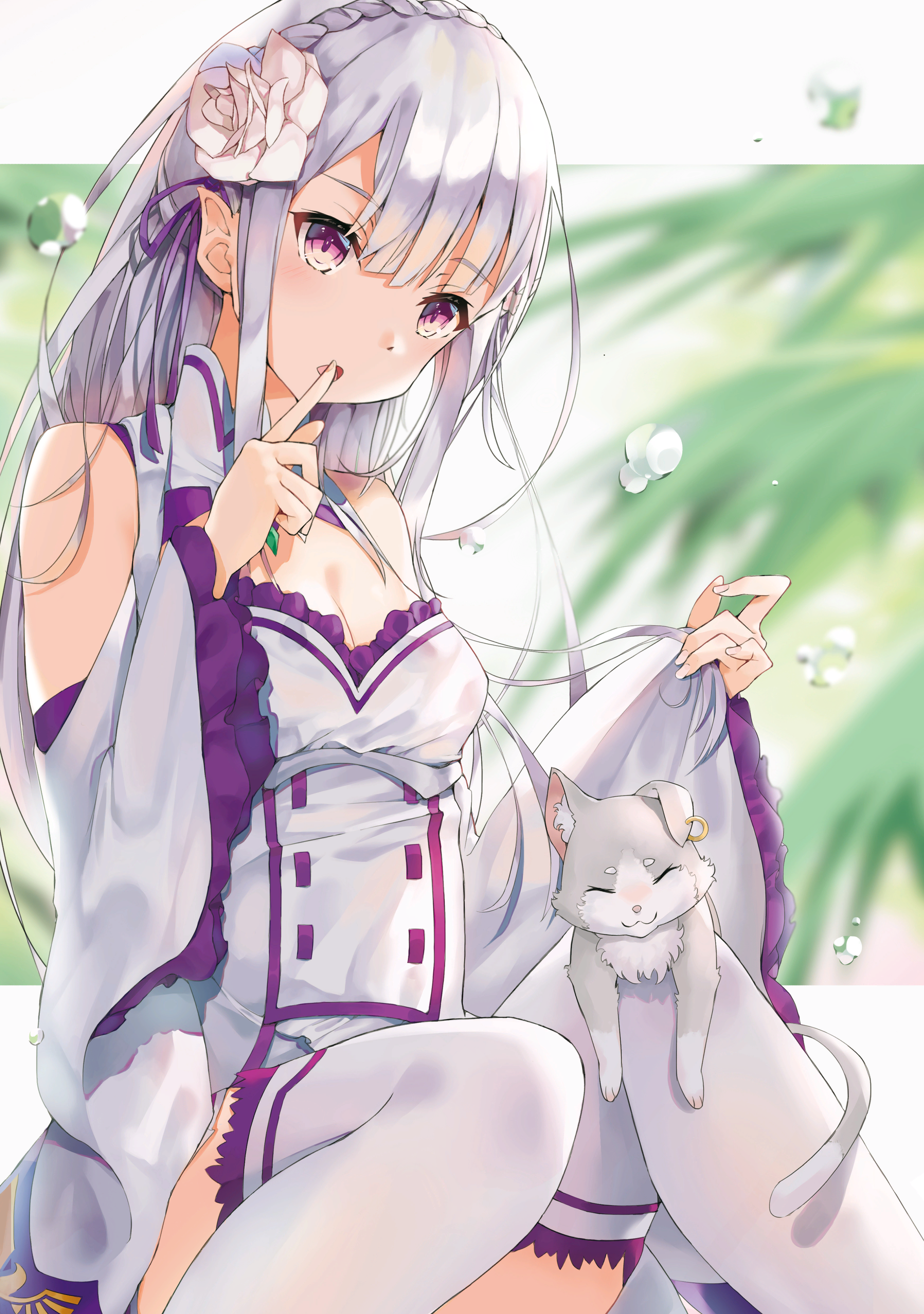 Emilia and Puck - Emilia, Puck, Anime art, Re: Zero Kara, Anime, cat