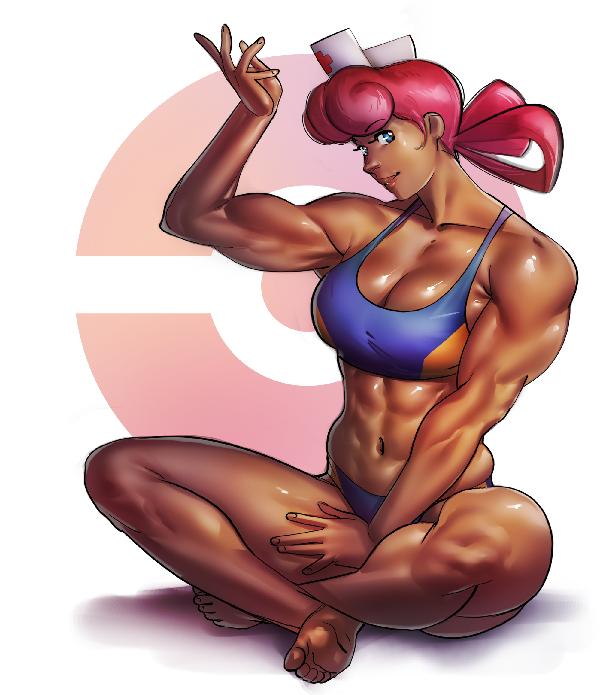 Orange Islands Nurse Joy - NSFW, Ph draw, Strong girl, Art, Muscleart, Nurse Joy, Sister Joy, Pokemon, Anime, Sports girls