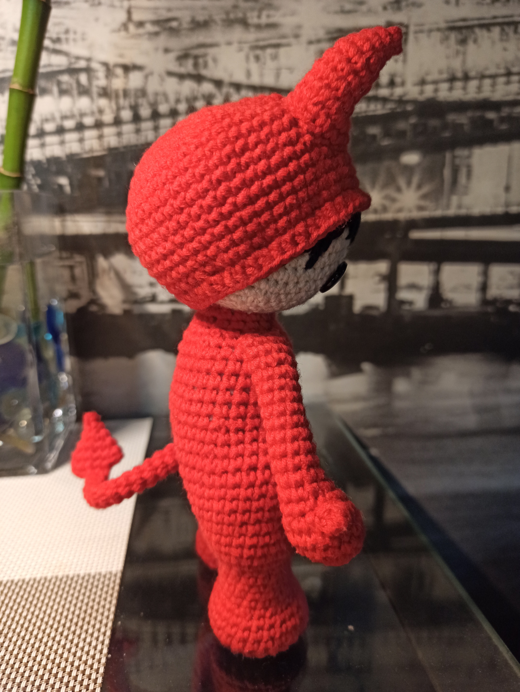 Boy in a crocheted devil costume - My, Amigurumi, Crochet, Needlework without process, Longpost