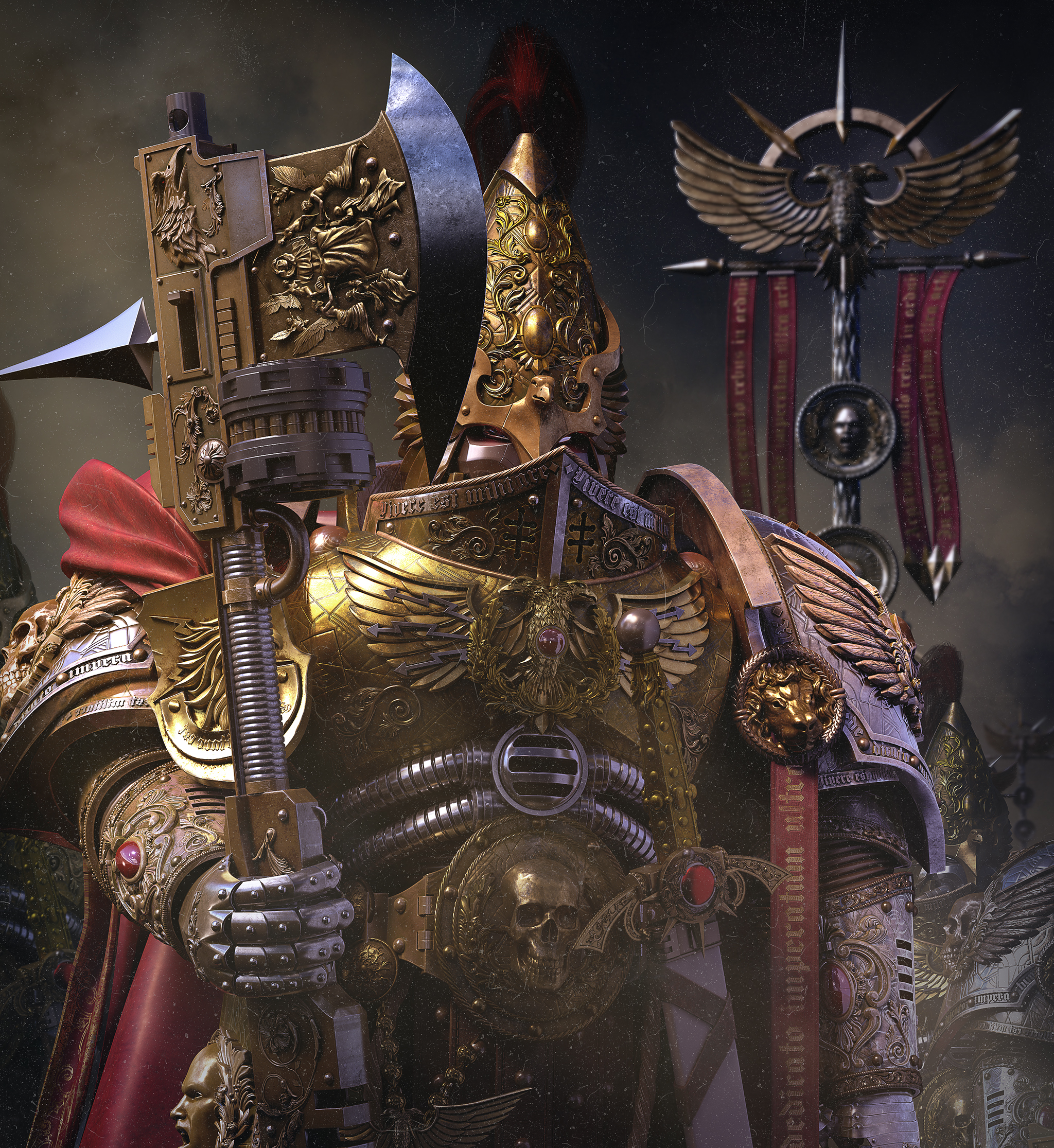 Adeptus Custodes fan art - Моё, Warhammer 40k, 3D, 3D моделирование, Арт, Фан-Арт, Длиннопост