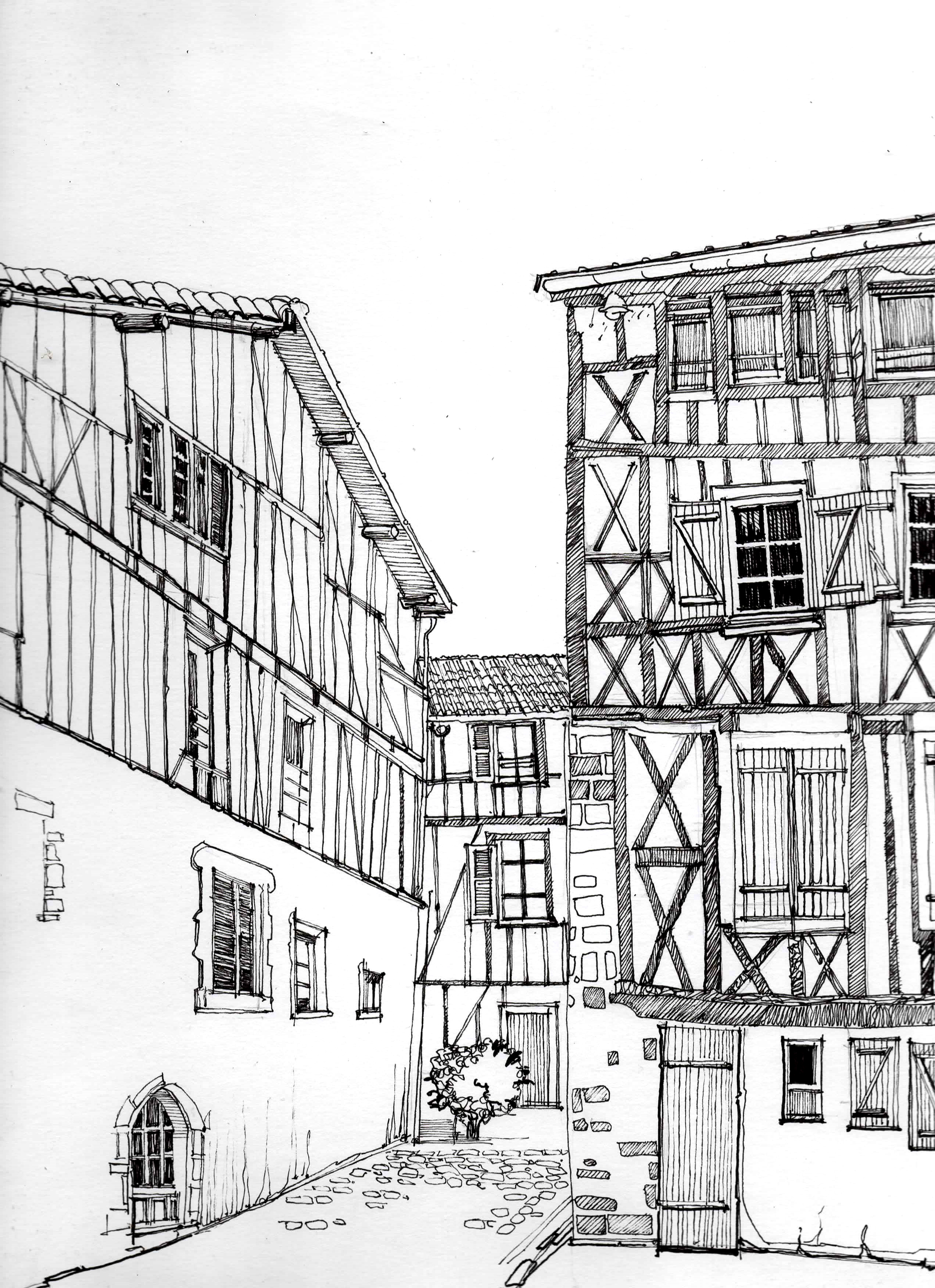 Sketches of buildings - My, Drawing, Pen, Building, Architecture