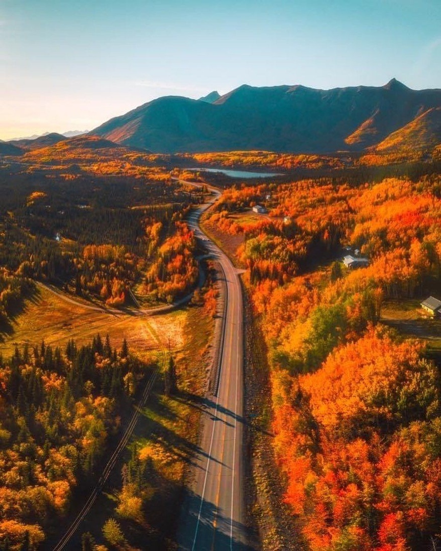 Autumn in Alaska - Autumn, Nature, Alaska, The photo, USA, Forest, River, Road, The mountains, Longpost