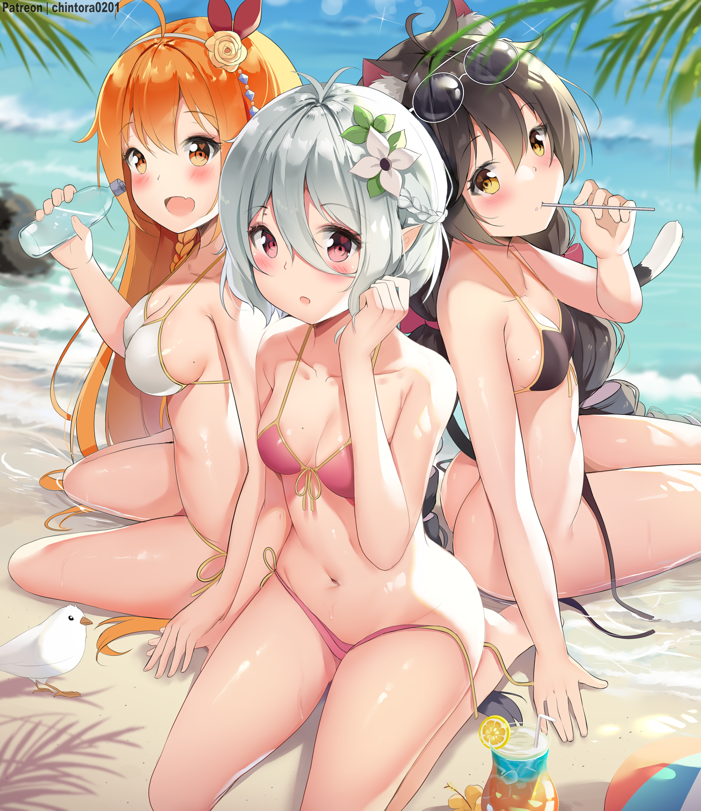 Славное трио - NSFW, Аниме, Anime Art, Princess Connect! Re:Dive, Kiruya Momochi, Kokkoro, Pecorine, Купальник, Грудь