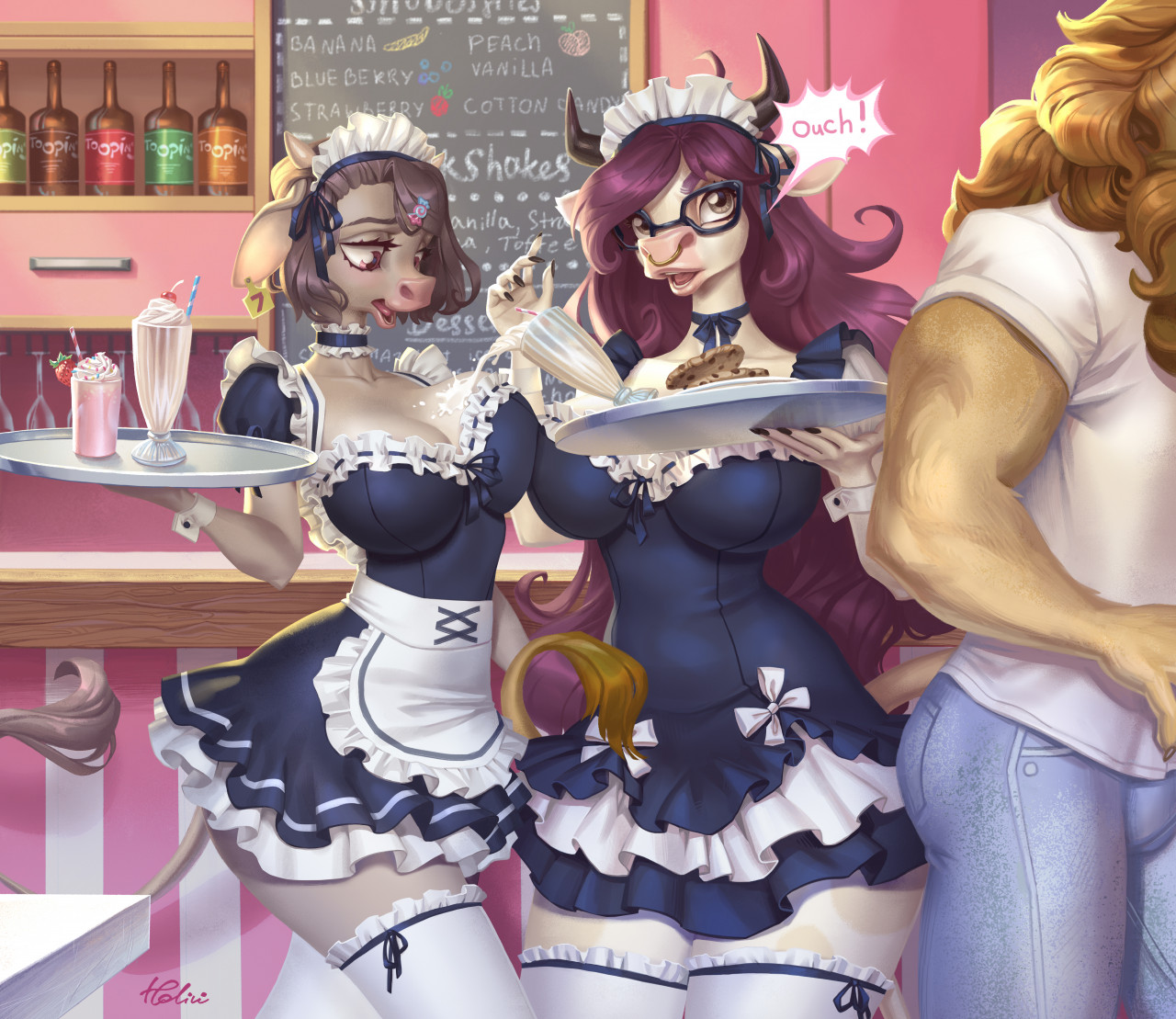 Oh! - Furry, Art, Cow, Waiters, Ice cream, Cafe, Furry edge, Housemaid, Holivi