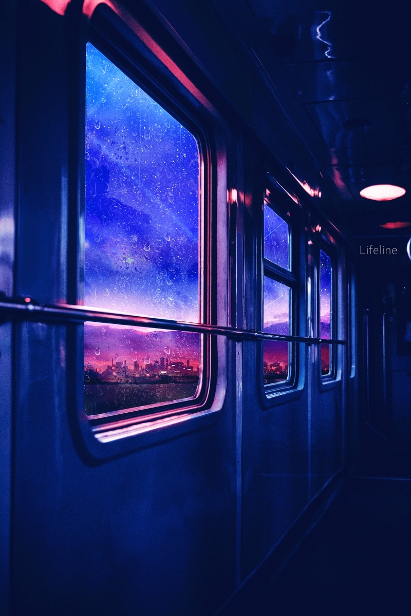 Train - Art, Drawing, Illustrations, Railway carriage, A train, Sunset, Lifeline